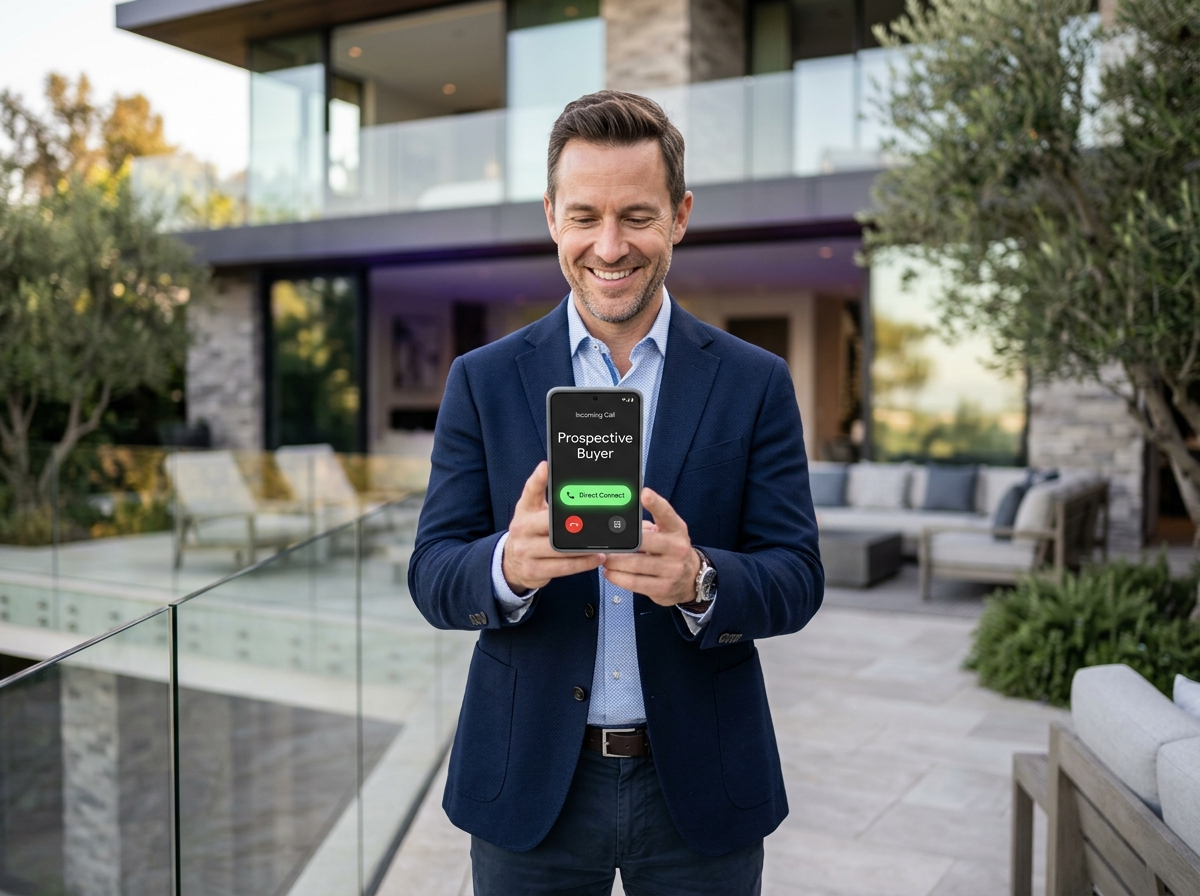 Real estate agent receiving inbound prospect call notification
